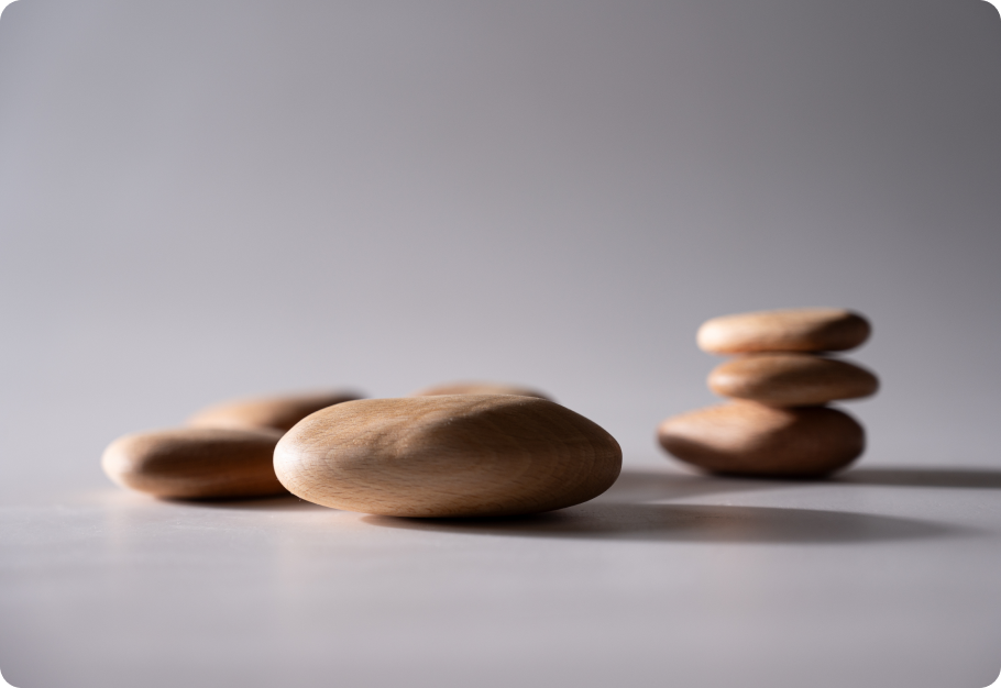Wooden pebbles lying on the table